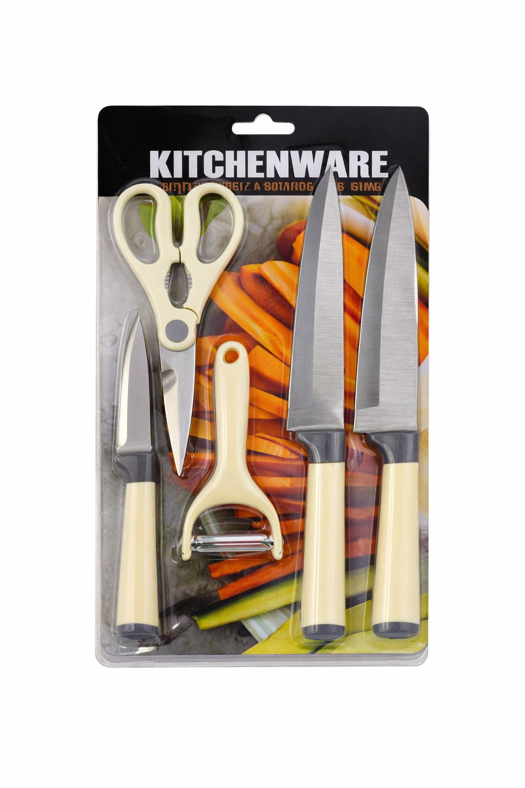 Set cuțite + accesorii bucătărie (crem)