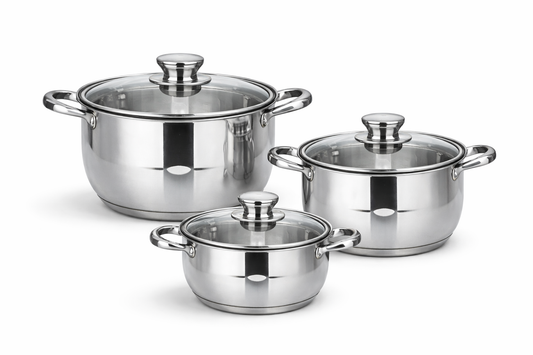 Set 3 oale din inox cu capac